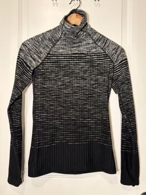 Nike Pro Hyperwarm Striped Mock Neck Pullover Top Black Gray Small